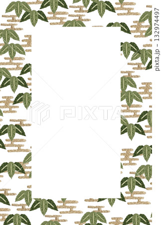 【笹の縦枠】手刺繍イラスト素材 【笹の縦枠】手刺繍イラスト素材 132974497