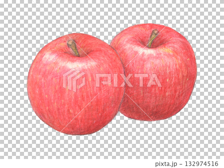 兩顆紅蘋果水彩鉛筆畫 132974516