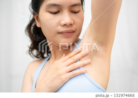 Asian woman have problem black armpit beauty skin care. 132974668