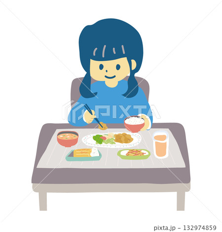 もりもり食べる女の子の食事 132974859