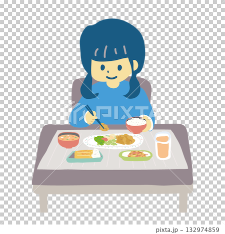 もりもり食べる女の子の食事 132974859