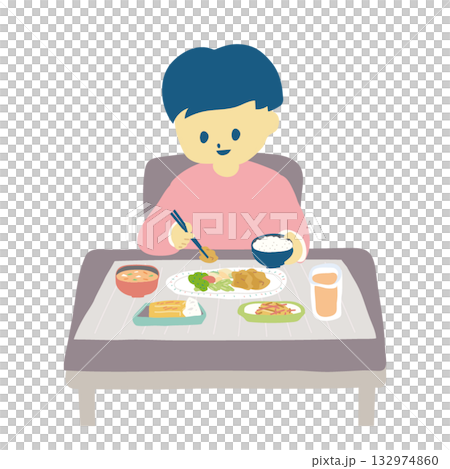 もりもり食べる男の子の食事 132974860