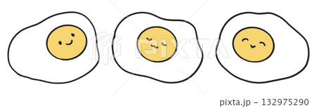 手描き、目玉焼きのキャラクターの表情3種類セット 手描き、目玉焼きのキャラクターの表情3種類セット 132975290