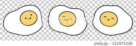 手描き、目玉焼きのキャラクターの表情3種類セット 手描き、目玉焼きのキャラクターの表情3種類セット 132975290
