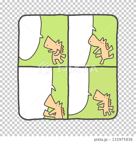 Cute horse four-panel comic, speech bubble, frame, text space 132975836