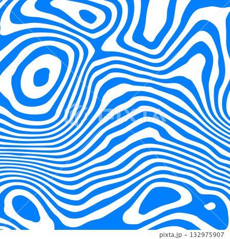 Bright Blue and White 3D Illusory Pattern Resembling Water Waves or Marble Texture Energetic Minimalism. Eps 10 132975907