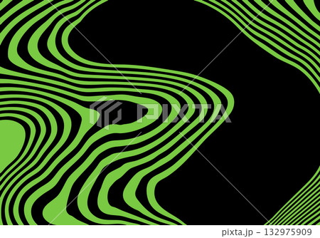 Intense neon-green pattern of warped stripes on a deep black background for a psychedelic graphic design element. Eps 10 Intense neon-green pattern of warped stripes on a deep black background for a psychedelic graphic design element. Eps 10 132975909