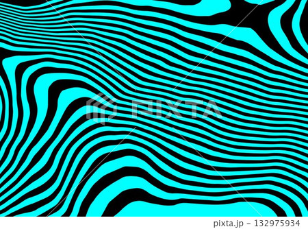 Hypnotic Neon Turquoise and Black Pattern of Warped Stripes Creating a Dynamic Optical Illusion. Eps 10 132975934