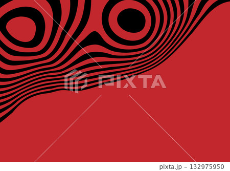 Illustration of dynamic black optical stripes on a bright red background creating a hypnotic visual effect. Eps 10 132975950