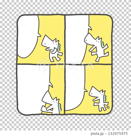 Cute white horse four-panel comic, speech bubble, frame, text space 132975975