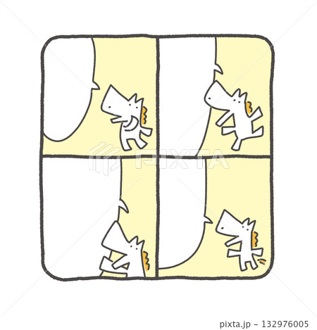 かわいい白馬の4コマ漫画　吹き出し　枠　テキストスペース 132976005