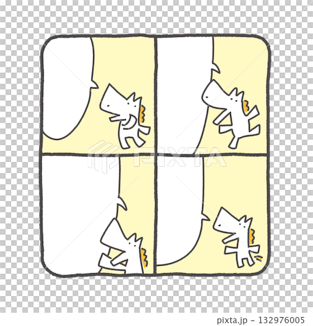 かわいい白馬の4コマ漫画　吹き出し　枠　テキストスペース 132976005