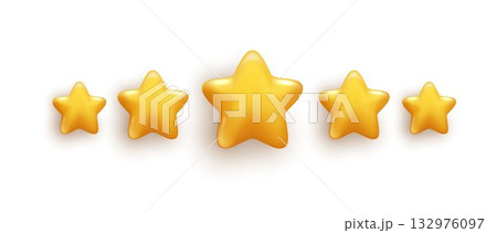 3D yellow stars different shapes on white background. stars glossy colors. realistic 3d design cartoon style for christmas with decorative holiday elements. vector design. 132976097