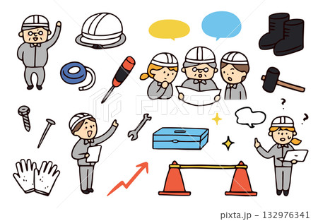 働く作業員のイラストセット 132976341
