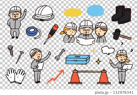 働く作業員のイラストセット 132976341