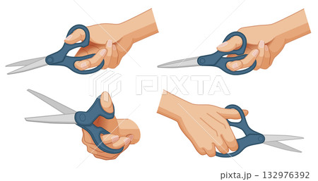 ハサミを持つ手のバリエーション ハサミを持つ手のバリエーション 132976392
