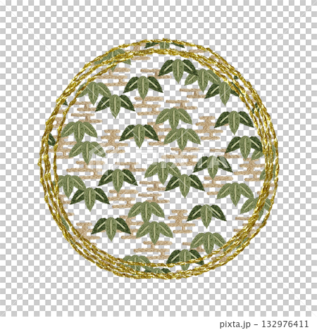 【笹と金色丸枠の切り抜き】手刺繍イラスト素材 【笹と金色丸枠の切り抜き】手刺繍イラスト素材 132976411