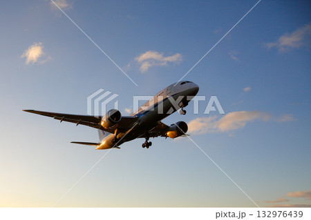 朝日を浴びて着陸する航空機 朝日を浴びて着陸する航空機 132976439