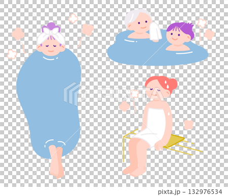 Women refreshing themselves in hot springs and saunas 132976534