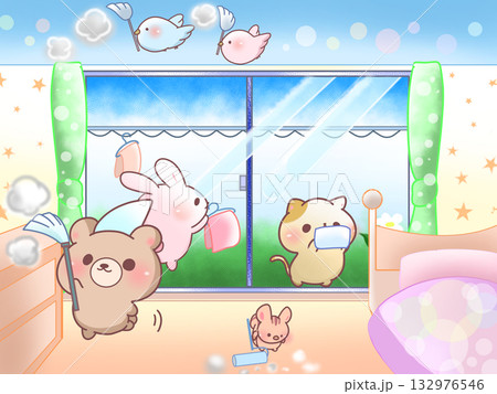 動物たちの年末の大掃除イラスト⭐︎ 132976546