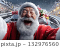 Laughing Santa taking selfie while delivering christmas presents 132976560