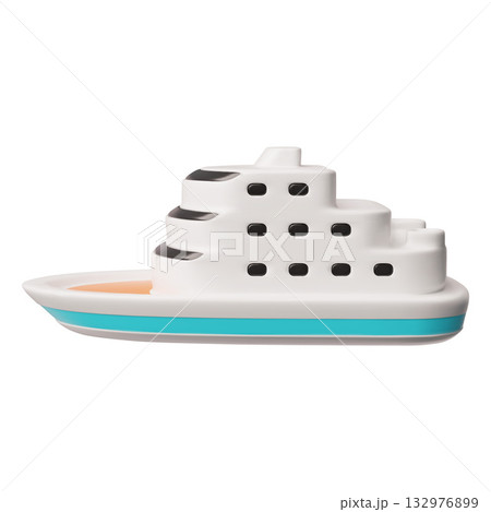 Cruise liner, yacht 3D cartoon vector icon, travel ship, tourist vessel side view, marine journey, sea voyage transport 132976899