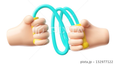 3D icon of hands holding a jump rope, equipment for sports and fun. 132977122