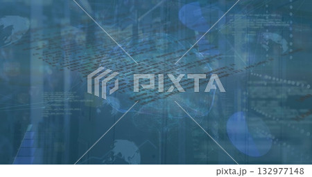 Holographic brain network pulsating in server room with scrolling code racks and data overlays 132977148