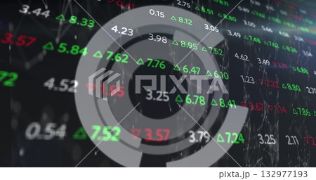 Displaying concentric ring chart on trading dashboard with green red tickers and network graph Displaying concentric ring chart on trading dashboard with green red tickers and network graph 132977193