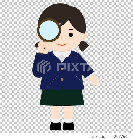 Girl examining with a magnifying glass 132977602