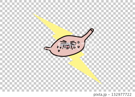 Illustration of a stomach with a painful expression, showing stomach pain as if struck by lightning Illustration of a stomach with a painful expression, showing stomach pain as if struck by lightning 132977722