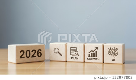 2026 business concept, wooden blocks, search, plan, growth, AI icons, future strategy, new year resolution, corporate planning, desk background 2026 business concept, wooden blocks, search, plan, growth, AI icons, future strategy, new year resolution, corporate planning, desk background 132977802