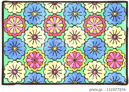 美しく輝く花模様のステンドグラス・カラフル 132977856