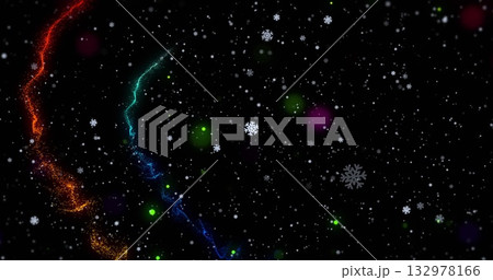 Swirling orange and cyan sparks rising through dark space, snowflakes, green purple orbs copy space Swirling orange and cyan sparks rising through dark space, snowflakes, green purple orbs copy space 132978166
