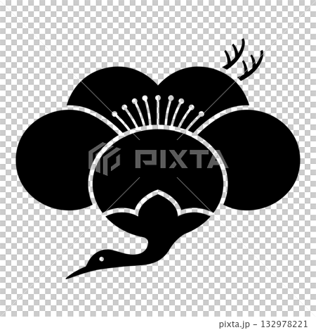 和柄 梅鶴 シルエット アイコン 和柄 梅鶴 シルエット アイコン 132978221