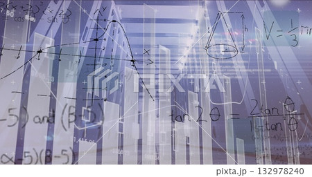 Displaying data view in digital space, with translucent 3D bars, plotted curve and cone diagram 132978240