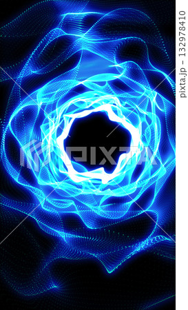 Abstract glowing blue vortex made of dynamic light particles forming a digital energy tunnel Abstract glowing blue vortex made of dynamic light particles forming a digital energy tunnel 132978410