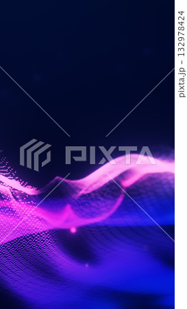 Abstract glowing blue and purple digital landscape with soft luminous grid pattern 132978424