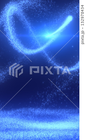 Flowing blue particle waves intertwining on a dark background, glowing softly with abstract digital energy 132978434