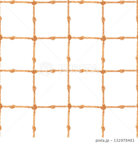 Watercolor seamless rope grid nautical pattern  132978481