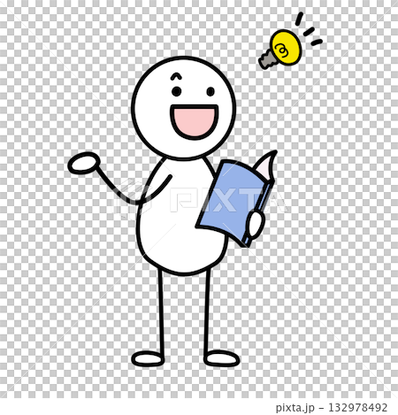 Stick figure reading a book and having an idea 132978492