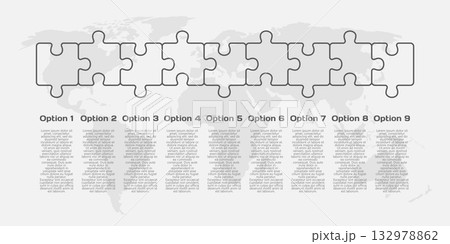 Nine steps line infographic, puzzle diagram Nine steps line infographic, puzzle diagram 132978862