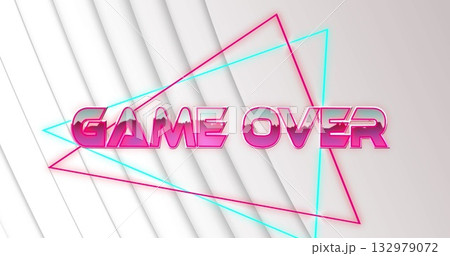 Displaying glossy pink GAME OVER text over abstract design, with overlapping neon triangles Displaying glossy pink GAME OVER text over abstract design, with overlapping neon triangles 132979072