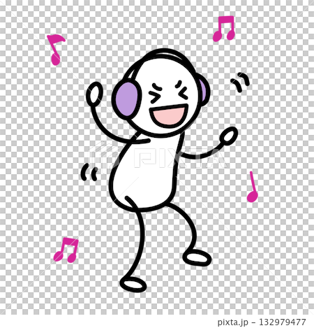 A person dancing enthusiastically while listening to music through headphones 132979477