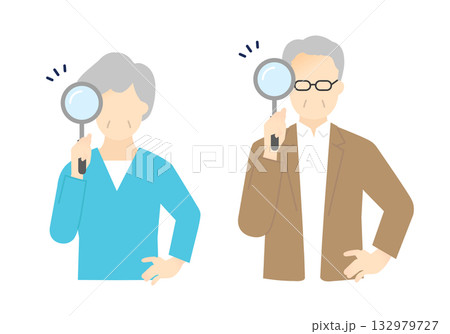 虫眼鏡を持つシニア男女のイラスト素材 132979727