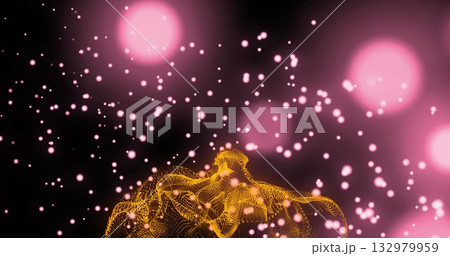 Emerging glowing yellow mesh structure animating stylized digital space, with pink bokeh particles Emerging glowing yellow mesh structure animating stylized digital space, with pink bokeh particles 132979959
