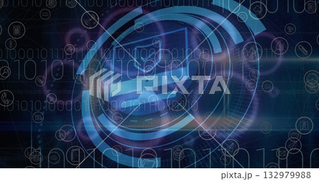Image of computer icon and data processing over media icons Image of computer icon and data processing over media icons 132979988