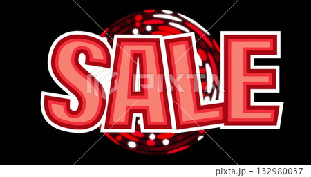 Displaying SALE text glowing on digital marketing backdrop, with circular light marquee pattern 132980037