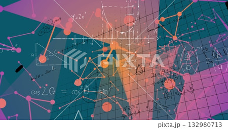 Displaying translucent silhouette floating in abstract space, grid overlay, math formulas and nodes Displaying translucent silhouette floating in abstract space, grid overlay, math formulas and nodes 132980713