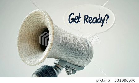 Get ready for an exciting announcement with a large megaphone prompting attention during a lively event 132980970
